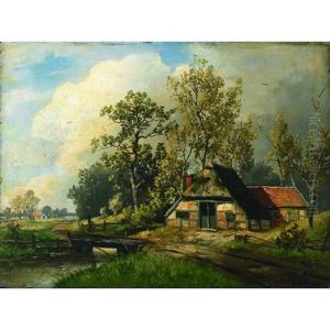 A Winter Landscape With A Cottage By A Stream A Winter Landscape With A Cottage By A Stream