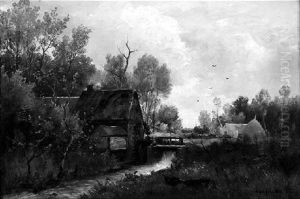 Stimmungsvolle Landschaft Mit Wassermuhle by Karl Schultze