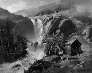 Alte Muhle Am Wasserfall Im Norwegischen Hochland by Karl Schultze