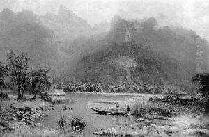 Fishermen On A Lake In An Alpine Landscape by Robert Schultze