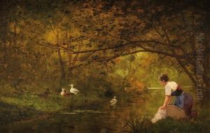 Lavandiere Et Canards En Sous-bois A La Fontaine Des Sept Gres, Pres De Montigny