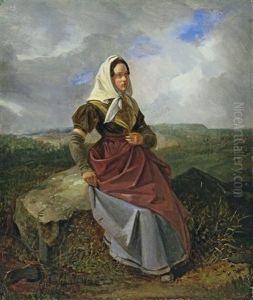 Woman On A Rock In The Landscape by Carl Friedrich Schulz