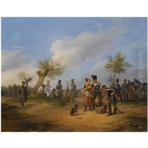 Prussian Soldiers At A Bivouac by Julius Carl Schulz