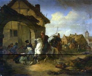 Escarmouche Dans Un Village by Julius Carl Schulz
