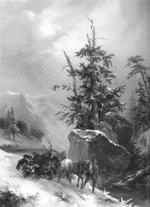 Jagdgespann Im Winterlichen Gebirgswald by Julius Carl Schulz