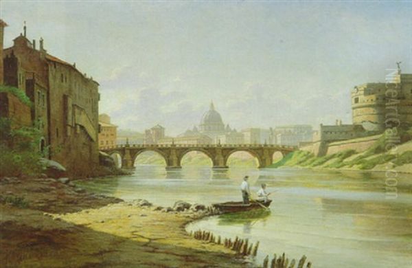 Pecheurs Au Bord Du Tibre, Pres Du Pont Du Chateau Saint-ange A Rome - view 1