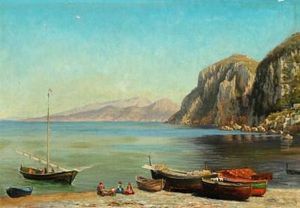 A View From Capri With People On The Beach by Harald Schumacher