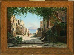 Southern Village In The Background Volcano by Harald Schumacher