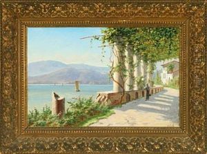Italian Landscape With A Woman Walking In Pergola