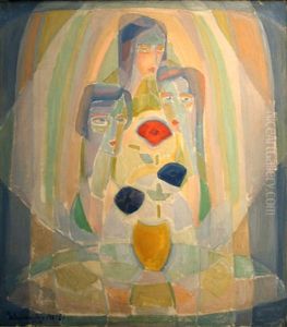 Three Women With A Vase Of Flowers by William Schumacher