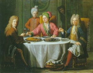 Reunion De Gentilhommes Autour D'une Table Dans Un Interieur by Jacob van Schuppen