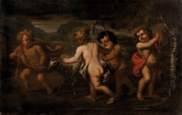 Quatre Putti Jouant Avec Une Chevre - view 1