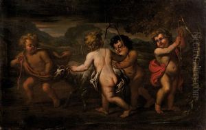 Quatre Putti Jouant Avec Une Chevre by Jean-Louis van Schuppen