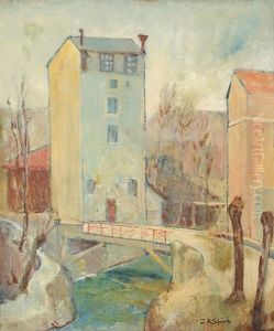 Hauser Am Fluss by Johann Robert Schuerch