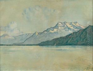 Der Genfersee Mit Den Dents Du Midi by Johann Robert Schuerch