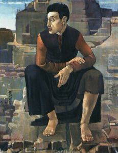 Sitzender Jungling In Ruine by Johann Robert Schuerch