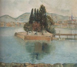 Blick Auf Genf Und Die Ile Rousseau by Johann Robert Schuerch