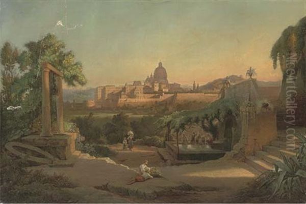 Washerwomen Before Rome At Dusk - view 1