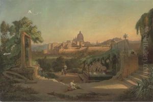 Washerwomen Before Rome At Dusk by Alfred von Schussler