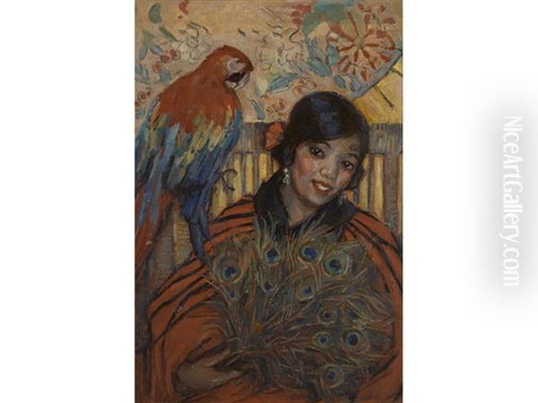 Woman With A Parrot - view 1
