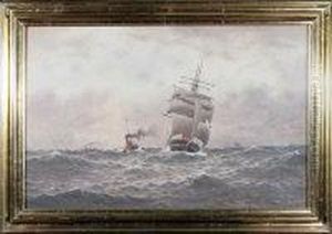 A North Shields Steam Paddle Tug And A Sailing Ship