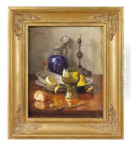Stilleben Mit Weinpokal, Krug Und Fruchten by Josef Schuster