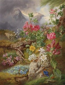 Alpenblumen Vor Einem Gebirgshintergrund Alpenblumen Vor Einem Gebirgshintergrund