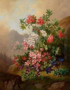 Ein Alpenblumenstuck Mit Veilchen Und Enzian