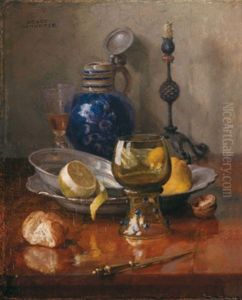 Stilleben Mit Zinnteller, Romer, Bierkrug Und Kerzenleuchter Stilleben Mit Zinnteller, Romer, Bierkrug Und Kerzenleuchter