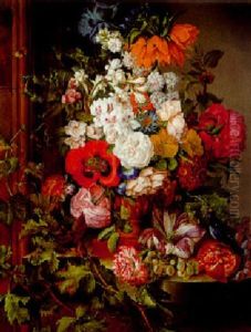 Groses Blumenstuck Mit Fruchten, Vogeln Und Insekten