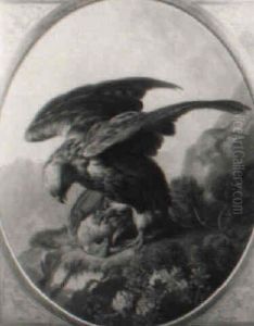 Adler Mit Seiner Beute Im Hochgebirge by Josef Schuster
