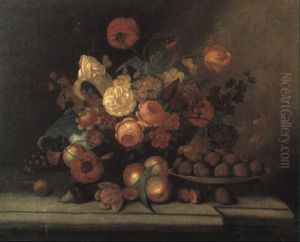 Blumenstilleben Mit Einer Obstschale
