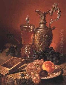 Still Life With Fruit And Artefacts by Josef Schuster