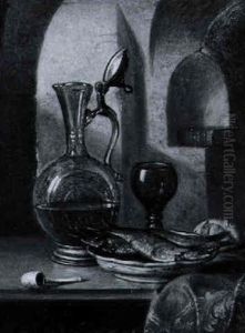 Stilleben Mit Weinkanne Und Fischen by Joseph Schuster