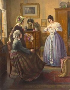Madchen In Biedermeier-interieur Fuhrt Das Neue Kleid Vor by Karl Maria Schuster