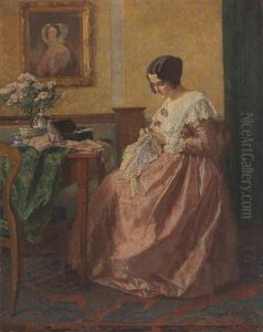 Dame Im Salon Bei Der Handarbeit by Karl Maria Schuster