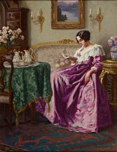 Lesende In Einem Feinen Salon by Karl Maria Schuster
