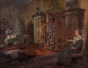 Alt-wiener Interieur Mit Lesender Frau by Karl Maria Schuster