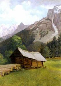 Holzhutte Mit Dachstein by Karl Maria Schuster