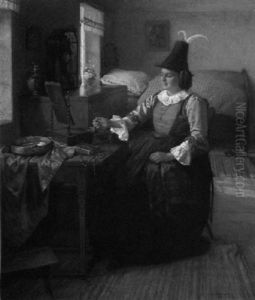 Bauerin In Der Stube Vor Dem Kirchgang by Karl Maria Schuster