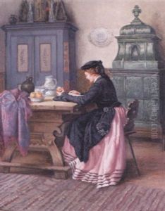 Landliches Interieur Mit Kachelofen Landliches Interieur Mit Kachelofen