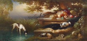 Jagdstillleben In Landschaft by Ludwig Schuster