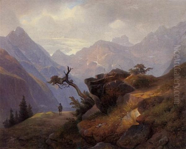 Gebirgslandschaft Mit Jager - view 1