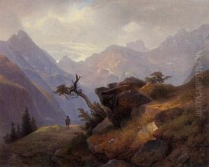 Gebirgslandschaft Mit Jager by Ludwig Schuster
