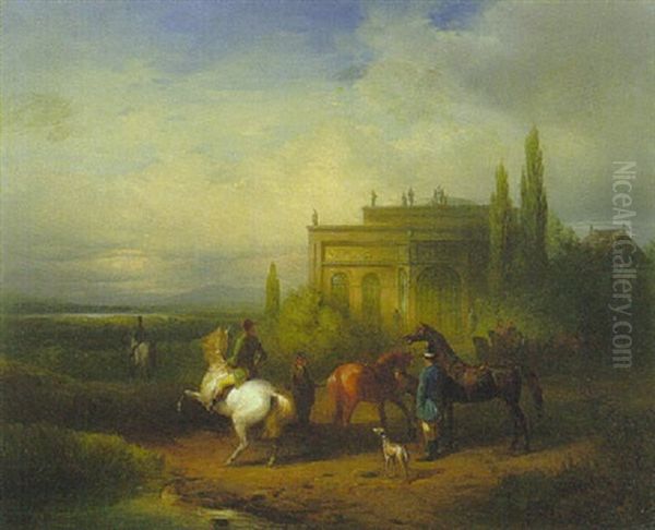 Reiter Und Kutsche Vor Dem Schloss - view 1