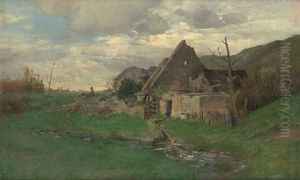 Riesengebirgslandschaft Im Vorfruhlung Mit Abgebrannter Muhle