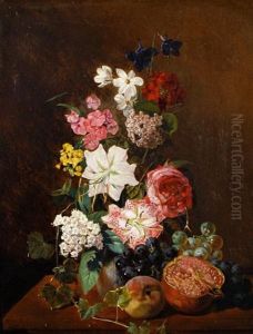 Still Life Of Flowers And Fruit by Rudolf Schuster