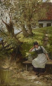 Rastendes Bauerndirndl An Der Wasserstelle Rastendes Bauerndirndl An Der Wasserstelle