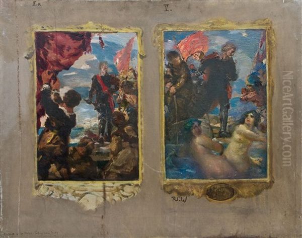 Zwei Doppelolskizzen Mit Kriegsszenerien Und Portraitstudien (2 Works) - view 1