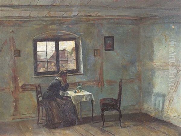 Stubeninterieur Mit Nachdenklicher Frau - view 1